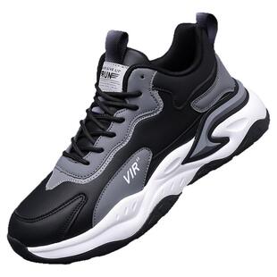 啄木鸟男鞋潮流百搭皮面运动鞋男秋季新款防水防滑跑步鞋子男厚底