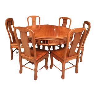 红木餐桌进口菠萝格木圆台花梨木客厅新中式实木吃饭桌椅厂直销