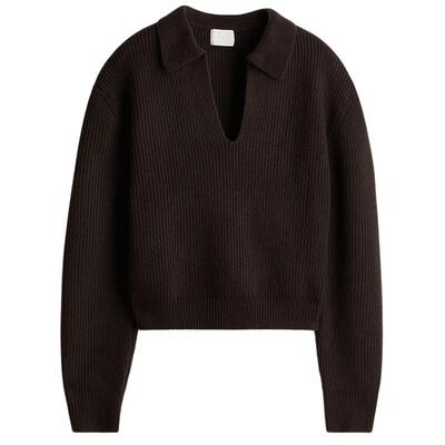 HM冬季女子新款短款长袖日常休闲罗纹针织开领毛衣1262200