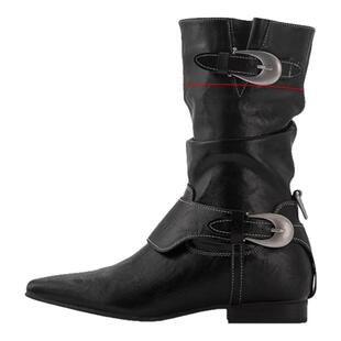 金属扣堆堆靴户外粗跟沙漠西部短靴女款马丁靴皮带扣尖头时装靴女