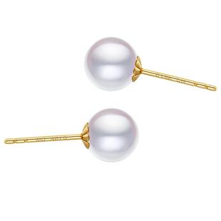 黛米简耀 极光akoya海水珍珠耳钉18K金耳饰正圆小灯泡耳环-配证书