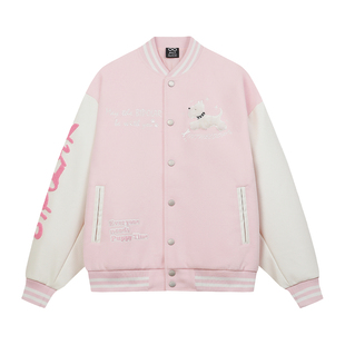 BIPOLAR可爱毛绒小狗棒球服美式休闲学院风宽松上衣外套情侣新款