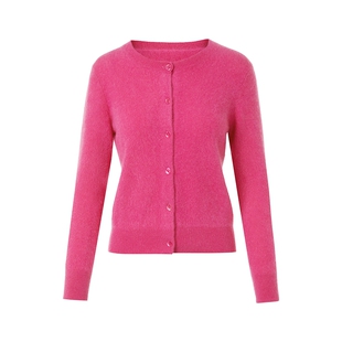 朗姿集团LIME莱茵纯羊绒圆领拉绒针织开衫都市风简约小个子25冬新