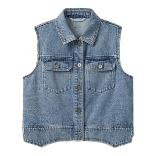 播商场同款复古牛仔马甲女春秋新款叠穿航海系上衣BDS1MD1545