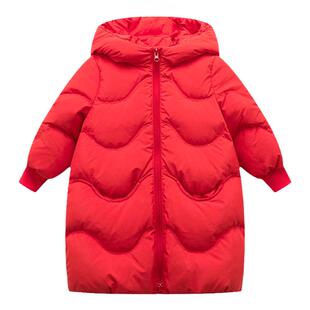 笛莎童装女童羽绒服官方冬季新款儿童宝宝长款过膝红色外套保暖