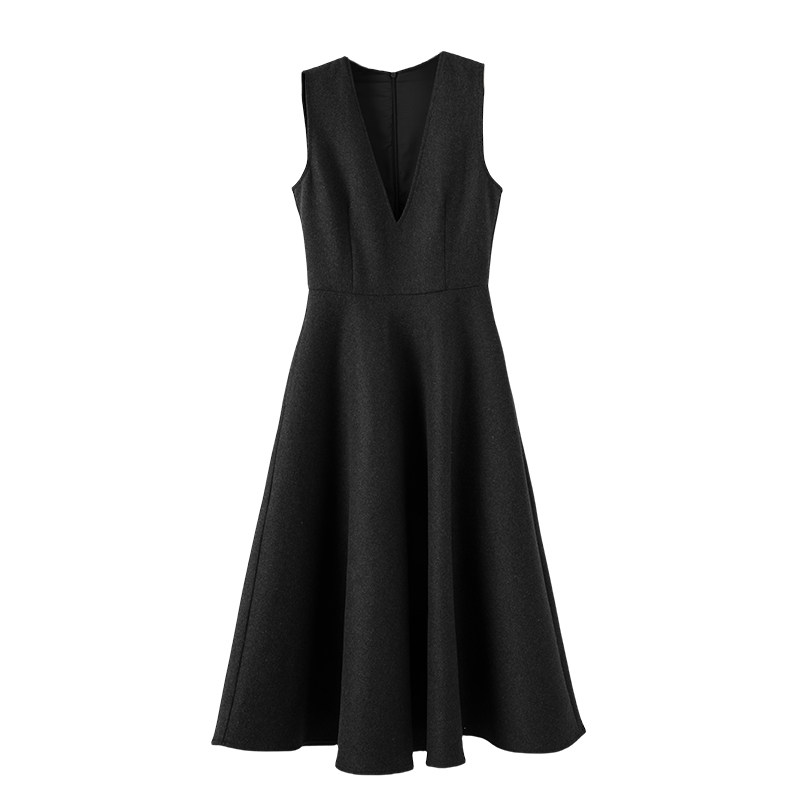 晚白【断码清仓】2025冬气质收腰裙子V领含背心无袖连衣裙