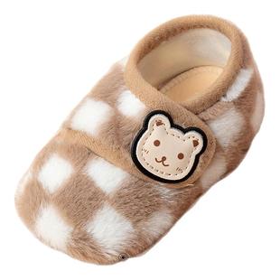 婧麒婴儿鞋子秋冬款加绒加厚保暖软底步前鞋男女宝宝防滑学步袜鞋