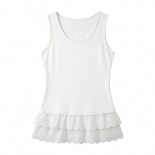 春秋款叠穿内搭白色无袖打底蕾丝双层花边下摆吊带屁帘背心女内搭