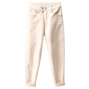 米白色牛仔裤女2026新款爆款裤子女春夏款弹力高腰显瘦秋冬哈伦裤