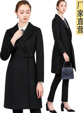 商务服装羊毛外衣秋冬女棉质酒店前台工作服黑色羊毛外衣物业工作