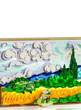 Lumibricks灯搭光影积木画系列麦田里的丝柏树积木版画建筑街景