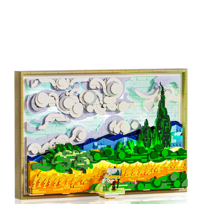 Lumibricks灯搭光影积木画系列麦田里的丝柏树积木版画建筑街景