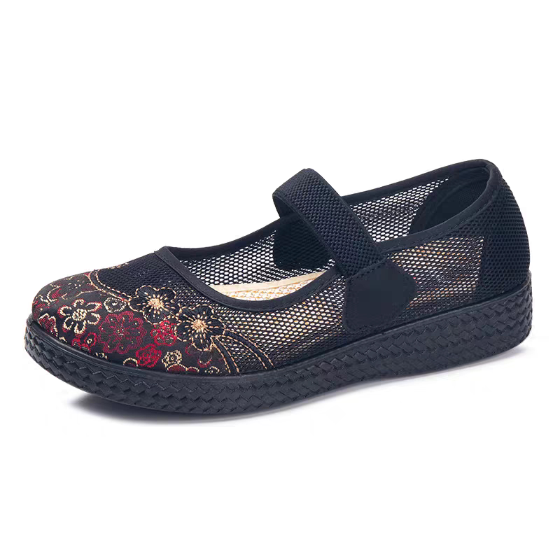 老北京布鞋女夏季老年人妈妈鞋软底老太太奶奶布凉鞋老人网鞋防滑