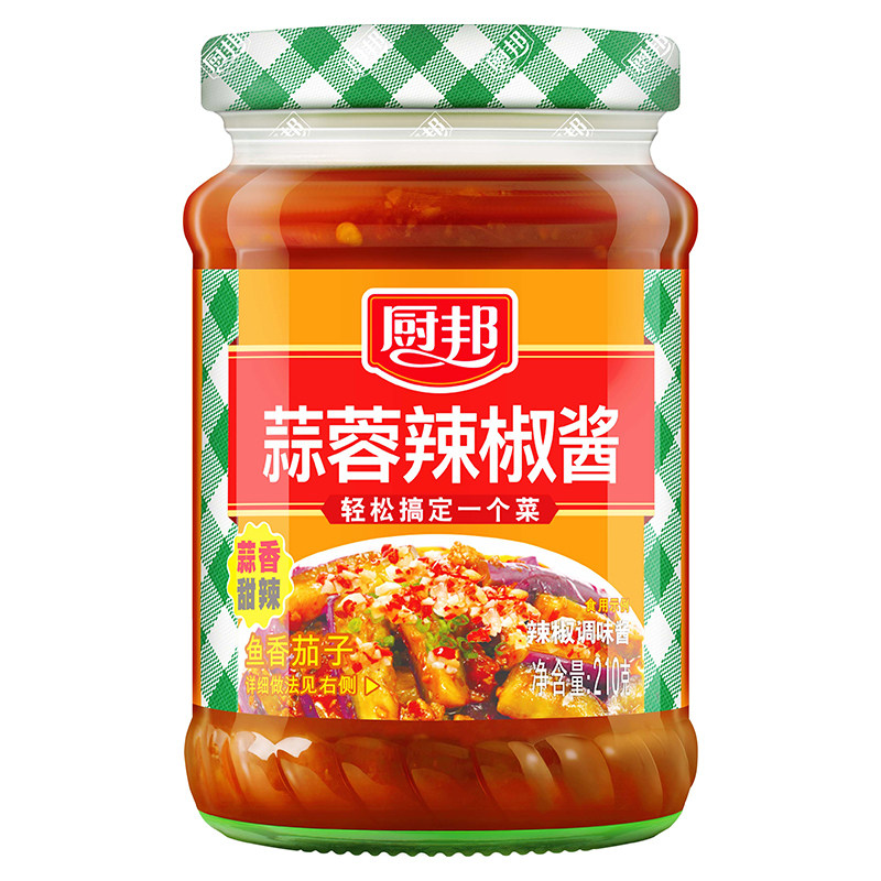 厨邦黄豆酱蒜蓉辣椒酱210g瓶装拌面酱料调料香辣黄豆酱下饭神器