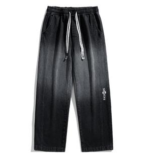 2026新款大码牛仔裤男秋冬加绒加肥加大胖子宽松渐变阔腿直筒裤子