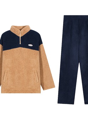 秋鹿珊瑚绒睡衣男款冬季羊羔绒长袖长裤卫衣居家服男休闲保暖棉衣