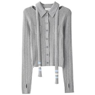 NMORE设计师品牌 25秋季新款 雅灰色美颈瘦身条感长袖针织衫