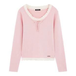 i.t GROUNDZERO秋冬V领百搭长袖毛衣慵懒风粉红色针织衫上衣女