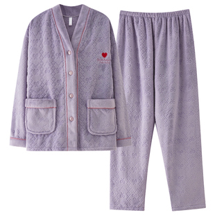 芬腾可安睡衣女款2026新款冬高级感珊瑚绒加厚大码紫色家居服冬天