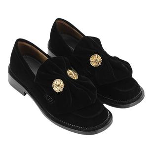 【deepmoss】设计感女式时尚复古潮流休闲亮黑领结装饰乐福鞋套脚