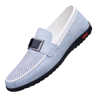 夏季透气镂空皮鞋男士真皮软底青年一脚蹬豆豆鞋高级感驾车鞋37码