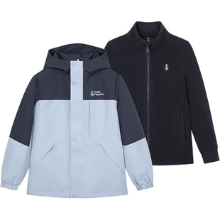 暇步士童装儿童三合一厚外套25秋冬新品男童三防风衣女童保暖内里