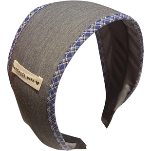 蓝色格纹拼接高级宽边发箍女款新款高颅顶头箍夏发捆发带防滑发卡