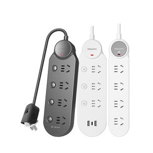 飞利浦插排两脚短线插座2孔转3孔接线板防雷过载保护家用两项排插