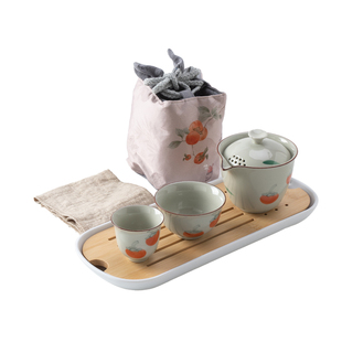 画续草木灰手绘荷花快客杯一壶二杯功夫旅行茶具便携式收纳包旅游