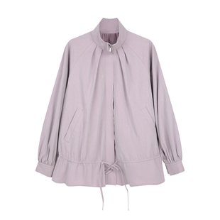 BLUEerror 立领花苞抽褶拉链短款风衣女宽松法式工装夹克外套早春