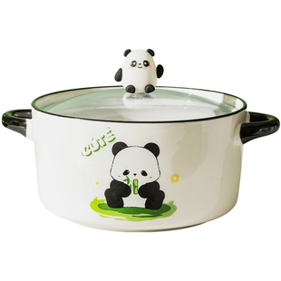 可爱熊猫陶瓷泡面碗带盖双耳大号汤碗学生宿舍螺蛳粉碗高颜值餐具