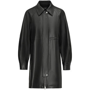 【皮质感风衣】FF仿佛女装2025年春装新款翻领腰部抽绳复古皮外套