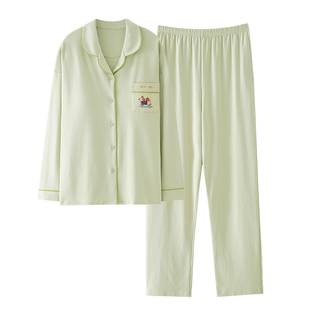 芬腾可安睡衣女款春秋季纯棉带胸垫长袖2026新款浅绿家居服秋冬天