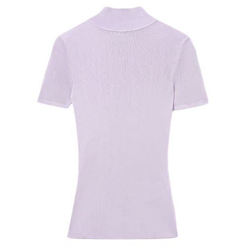 self-portrait 2025早秋新款丁香紫修身短袖半高领打底上衣