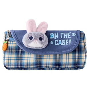 迪士尼正版卡通毛绒笔袋可爱萌趣翻盖式学生文具盒多层大容量格纹儿童铅笔收纳袋男女孩多功能收纳包学生专用