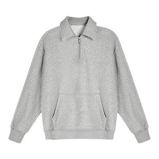 MULVAN【现货7折】加绒半拉链套头卫衣女宽松休闲翻领polo领上衣