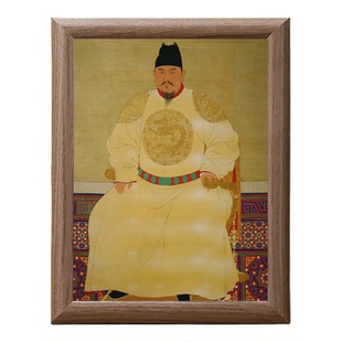 历史人物明朝开国皇帝朱元璋画像客厅木质相框摆台明太祖供奉摆件