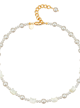 猫咪天然白贝母珍珠项链女