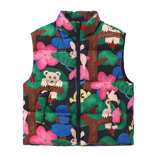 clanc潮牌童装25冬季新品女童棉马甲时尚撞色立领无袖拉链棉马甲