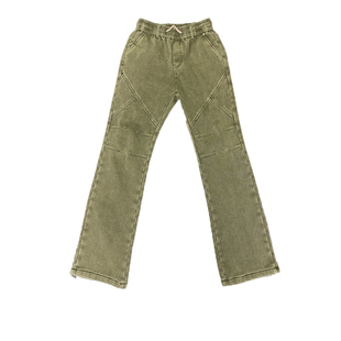 加绒原创爆款冬季纯色铆钉高级设计感青年男士休闲牛仔喇叭裤子男