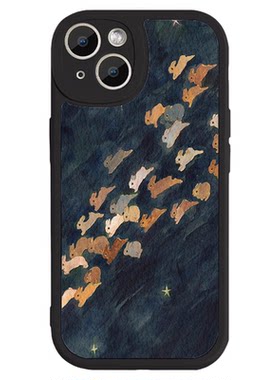 田野里面奔跑的兔子油画风小羊皮手机壳适用苹果17nova14华为p70/mate70小米15reno14vivo30荣耀300iPhone15