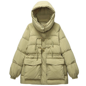 新中式加厚外套胖莹莹大码女装胖mm冬季收腰显瘦中长款连帽羽绒服