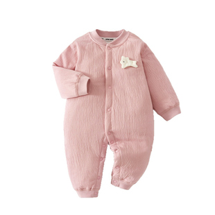 婴儿保暖连体衣纯棉秋冬季40g空气三层薄夹棉新生儿男女宝宝棉衣