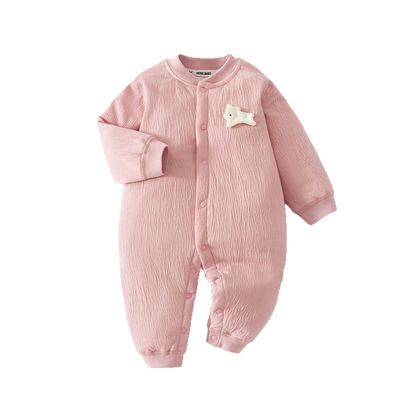 婴儿保暖连体衣纯棉秋冬季40g空气三层薄夹棉新生儿男女宝宝棉衣