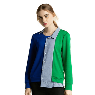 Gitti/吉蒂秋款个性多层拼接条纹长袖T恤POLO领不规则女装G205388