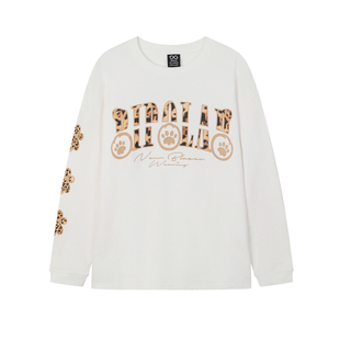 BIPOLARxMAOZY 豹纹迷彩印花长袖T恤美式休闲基础圆领上衣春秋款