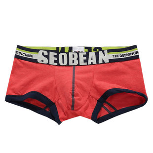 SEOBEAN 男生平角内裤 低腰性感棉透气舒适U凸立体裤头红色本命年