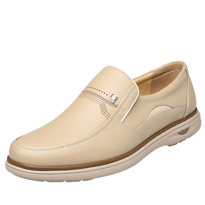 老人头米白色休闲皮鞋真皮爸爸鞋