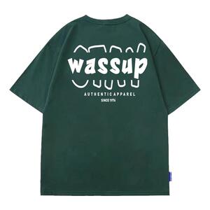 WASSUP HEODS休闲短袖T恤男装国潮流字母印花夏季纯棉情侣体恤衫