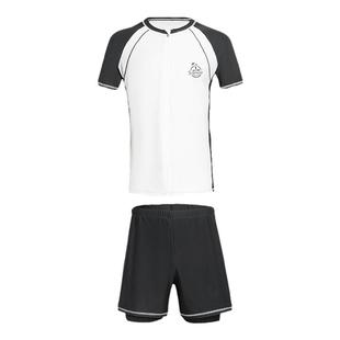 男士泳衣短袖成人泡温泉分体拉链上衣泳裤防尴尬加大码游泳衣男款